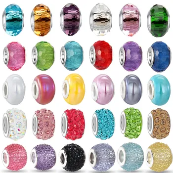 Sıcak Satış Büyük Delik Renkli Kristal Cam Boncuk Mix Renk Fit Orijinal Pandora Takılar Bilezik DIY Kadınlar Takı Yapımı için hediyeler
