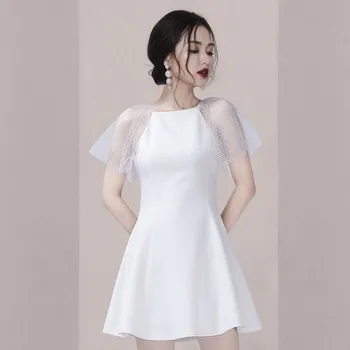 Tatlı Örgü Kelebek Kollu Elbiseler Kadın Akşam Parti Kıyafeti Kısa A-line Cheongsam Zarif O-Boyun Qipao Ziyafet Vestidos