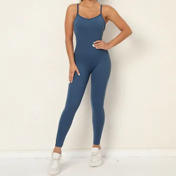 Tek Parça Yoga Seti Dikişsiz Bodysuit kadın Tulum Seksi Backless Yüksek Bel Tayt Spor Kadın Spor Spor Tulum