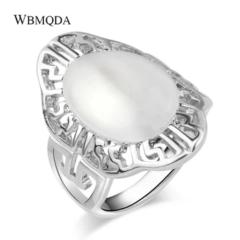Toptan Vintage Beyaz Opal Taş Yüzük Gümüş Renk Nişan alyanslar Kadınlar İçin Moda Minimalist Takı 2018