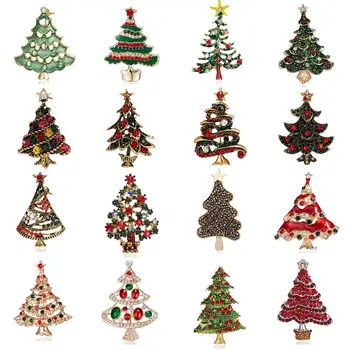 Toptan Vintage Renkli Kristal Noel Ağacı Broş Erkek kadın Tam Taklidi Broş Pins moda takı Noel Hediyesi