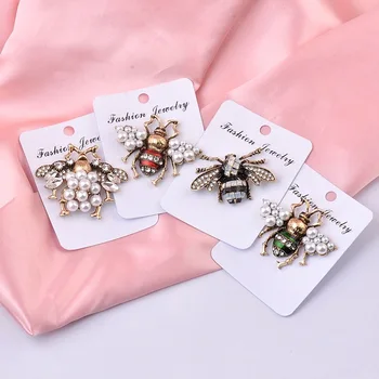 Trendy moda büyük bildirimi kristal arı inci broş takı kadınlar için