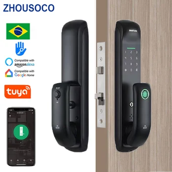 Tuya Akıllı Kapı Kilidi WiFi Biyometrik Parmak İzi Dijital Şifre APP Anahtar Kilidini elektronik dış kapı kilidi Güvenlik Koruma