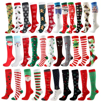 Unisex Sıkıştırma Çorap Noel Karikatür Şekillendirme Bacak Kas Basıncı Yatıştırıcı Naylon Komik Egzersiz Kadın Erkek Çorap Noel