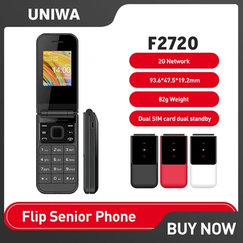 UNIWA F2720 Kıdemli Çevirme Çift Ekran Cep Telefonu 1.77 inç 0.08 MP GSM Büyük Düğme Telefon Rus İbranice Klavye Kapaklı