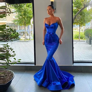 Verngo Mermaid Kraliyet Mavi Akşam Elbise 2021 Spagetti Sapanlar Gömme Şampanya Balık Kuyruğu Balo Abiye Uzun Parti Resmi Elbise