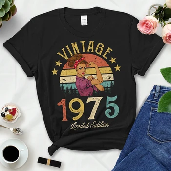 Vintage Retro 1975 Sınırlı Sayıda Yaz Moda Kıyafetler Kadın T Shirt 48th 48 Yaşında Doğum Günü Partisi Bayan Giyim Tshirt