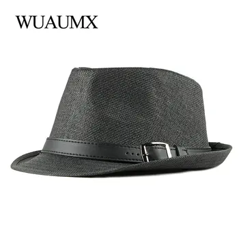 Wuaumx Unisex Panama Şapka Bahar Yaz Retro Üst Caz Kapaklar Erkek Kadın Örgü Nefes Fedoras Şapka Katı Siyah Beyaz Melon Şapka