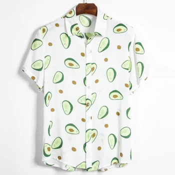Yaz Avokado Baskı Nefes havai gömleği Erkekler Artı Boyutu Yüksek Kaliteli Floresan Rahat yaz giysileri Masculina