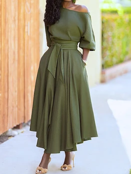 Yaz Eğimli Omuz Katı Yeşil Siyah Sokak Bandaj Elbiseler Kadın Bir Çizgi Zarif Akşam Moda Uzun Balo Parti Elbise