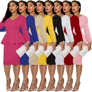 Yaz Seksi V Boyun Parti Elbise Kadınlar Zarif Katı Uzun Kollu uzun elbise Boho Moda Ofis kadın elbiseleri 2022