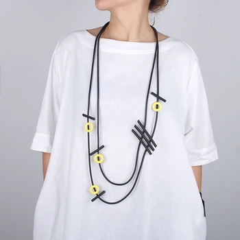 YD & YDBZ Sarı Metal Daire Kolye Kolye Kadın Akım Çift Katmanlı Kauçuk Uzun Kolye Moda Tasarım Takı Gerdanlık Boyun