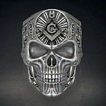 Yeni Abartılı Kafatası Şekli Ag Masonik Desen Yüzük erkek Yüzük Moda Metal Kafatası Yüzük Aksesuarları Parti Takı Boyutu 8 ~ 13