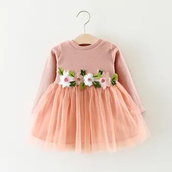 Yeni Bebek Sonbahar Uzun Kollu Elbise Nedensel Kız Çiçek Çocuklar Pamuklu Elbiseler Çocuk Giyim