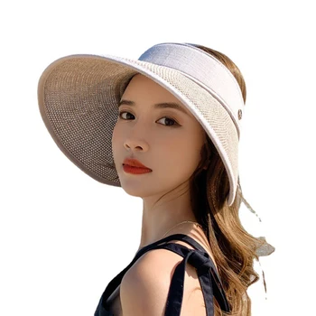 Yeni Katlanabilir Taşınabilir Roll-up güneş şapkası Boş Üst Büyük Ağız plaj şapkası Yaz Rahat hasır şapka Siperliği Kap Kadın Balıkçı Şapka