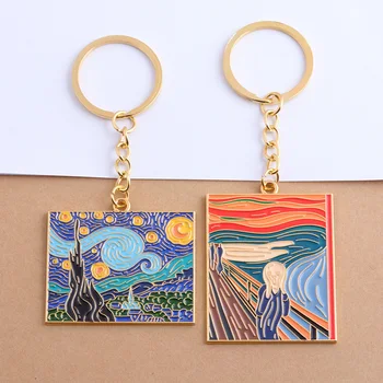 Yeni Van Gogh Klasik Yağlıboya Anahtarlık Cry Yıldızlı Ay Gece Gökyüzü Dünyaca Ünlü Resim Anahtarlık Sanatçı Koleksiyonu Hediye