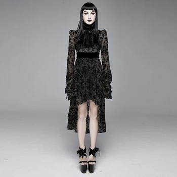 Yeni Varış Gotik Vintage Kadınlar Elbise Baskı Kravat Düzensiz Elbise Uzun Kollu Bahar Sonbahar kadın kıyafetleri
