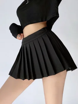 Yüksek Bel Etekler Yaz Pilili Seksi Mini Vintage Katı Kore Moda Goth Streetwear Harajuku Kawaii Estetik Kadın Giyim