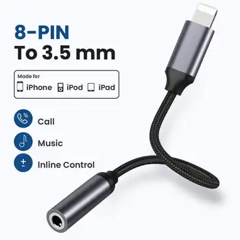 Yıldırım için 3.5 mm Jack AUX Kablosu Adaptörü Kulaklık iPhone 14 13 12 11 Pro IOS Ses Arama Örgülü 8 Pin Kablo Adaptörü