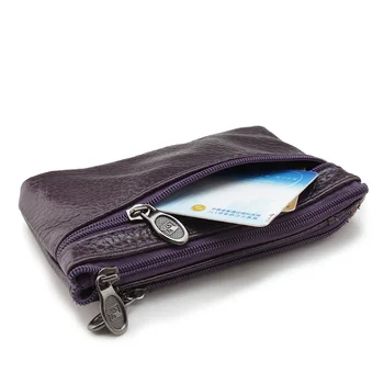 Zongshu Marka Hakiki Deri Ince Anahtar Cüzdan Kadın Kahve bozuk para cüzdanı Erkekler Fermuar Cüzdan kart tutucu (toplu özelleştirmek)