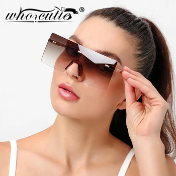 Çerçevesiz Boy Kare Güneş Gözlüğü Kadın Erkek Degrade Lens Marka Tasarım Düz Üst Çerçeve Tek Parça Çerçevesiz güneş gözlüğü S424