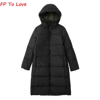 Çift Taraflı Uzun Ceket Kış Sıcak Pamuk Kapüşonlu Ceket Kadın Yıpratır PB & ZA Kadın Streetwears 8073228