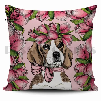 Çizim Köpek Pet Lover Çiçekler Yeni Ev Yatak Yastık Kılıfı Polyester Dekoratif Yastık Kılıfı Kanepe Atmak Yastık Örtüsü Tarzı-1