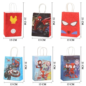6/12/60 ADET Avengers Örümcek Adam Doğum Günü Partisi Dekor Hediye saplı çanta Şeker Çantası Bebek Duş Parti Hediye Renkli kraft kağıt torba