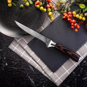 6 İnç kemiksi saplı bıçak Yüksek Karbonlu kasap bıçağı Japon VG10 şam çeliği Mutfak Bıçağı Ahşap Saplı Maket Bıçağı