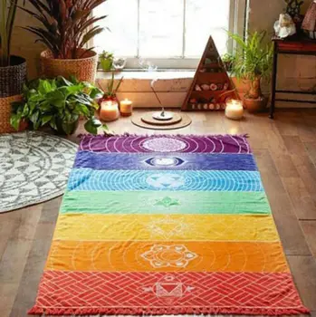 AA Bohemia Duvar Asılı Hindistan Mandala Battaniye 7 Çakra Goblen Gökkuşağı Yoga Mat
