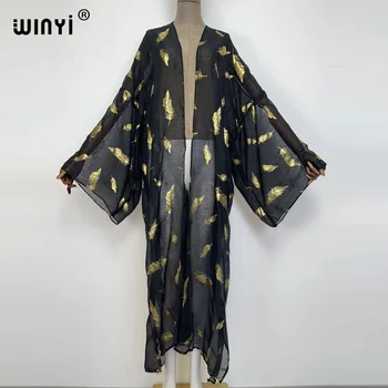 Afrika 2022 WİNYİ Kadın Hırka Gevşek uzun elbise Kokteyl Parti Boho Maxi plaj Tatil Batwing Kollu kimono Elbise elbise