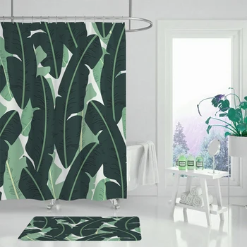 Duş perdesi yaprak duş perdesi ve halı örtüsü ayçiçeği banyo perdesi banyo paspas halı banyo dekorasyon
