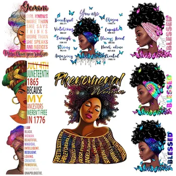 Fenomen Afrika Kız Yamalar demir-On ısı transferi Sticker giyim için yıkanabilir altın Afrika Bayan termal etiket Aplike