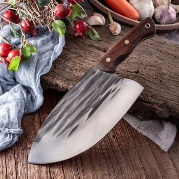 Geleneksel El Yapımı Dövme Mutfak Bıçağı Çekiç Paslanmaz Çelik şefin Kıyıcı Pişirme Bıçakları Ahşap et dilimleyici kasap bıçağı