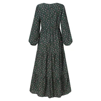 İlkbahar Sonbahar Rahat Mizaç Kadın Şifon V Yaka Büyük askı elbise 2023 Yeni Büyük Boy Baskı Moda Kadınlar uzun elbise NBH16