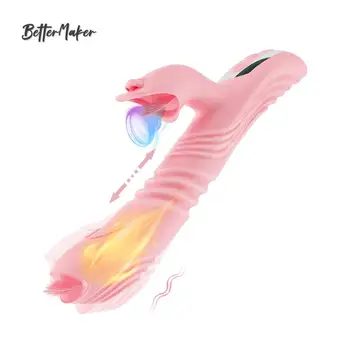 Kadın Yapay Penis Vibratör Otomatik Geri Çekilebilir ısıtmalı Yalama Masajı Vajina Klitoris g-spot Stimülatörü kadın mastürbasyon için seks oyuncakları
