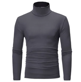 Kış erkek Sıcak Yarım Yüksek Yaka Moda termal iç çamaşır Erkekler Mock Boyun Temel T-shirt Siyah Bluz Kazak Uzun Kollu Üst