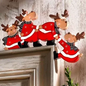 Noel Kapı Çerçevesi Süslemeleri Noel Baba Noel Elk Ahşap El Sanatları Kapı Dekorasyon Noel Yeni Yıl Ev Dekor İçin