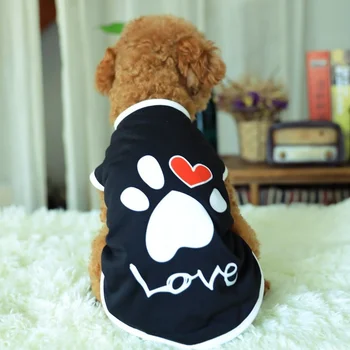 Sevimli Pençe Baskılı Kalp Aşk Tasarım Köpek Yelek Elbise Yumuşak Yaz Köpek Gömlek Yavru Köpek Aksesuarları T - shirt evcil hayvan yeleği Giyim Giyim