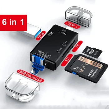 USB kart okuyucu USB C kart okuyucu 6 İn 1 USB 2.0 TF / Mikro SD Akıllı Bellek kart okuyucu Tipi C OTG Flash Sürücü Cardreader Adaptörü