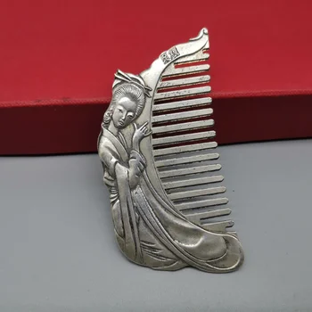 Çin Tibet Gümüş Güzellik Bakır Tarak Mükemmel İşçilik Metal El Sanatları Ev Dekorasyon