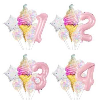 Çörek Parti Dondurma Numarası Alüminyum Folyo Beş Köşeli Yıldız Balon Bebek Duş Mutlu Doğum Günü Partisi Şeker Lateks Balon